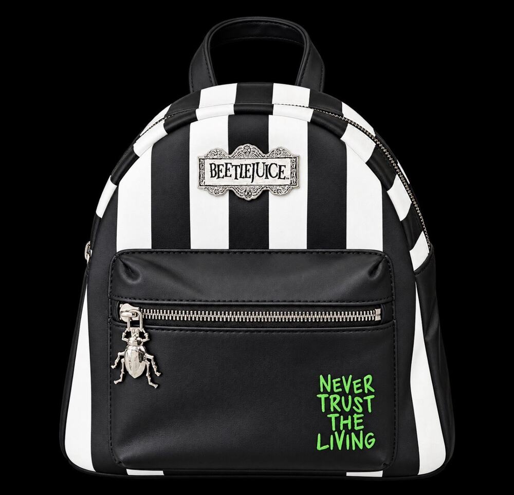 VGUC Bioworld Beetlejuice "Never Trust The Living" Black & White Mini Backpack